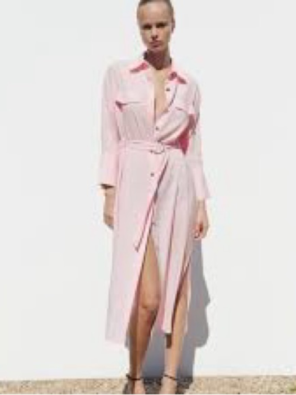 Zara Blush Pink Shirt Dress with Tie Waist